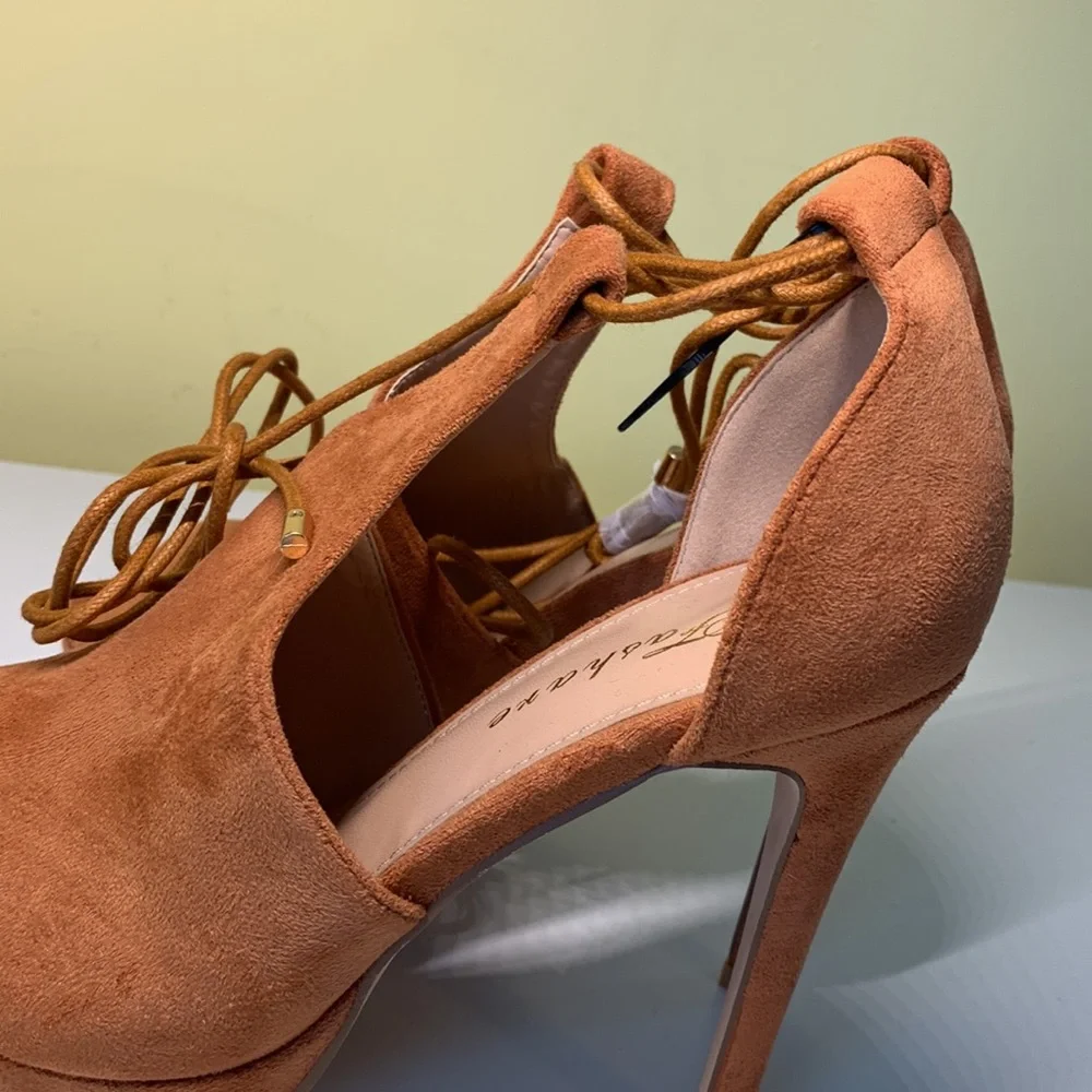 Fashare Peep Toe Strappy Platform Lace Up Heels